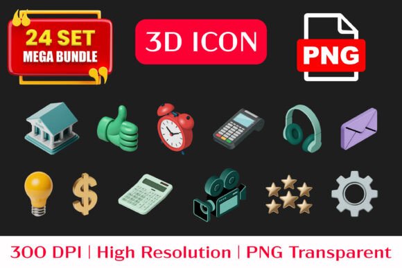 24 Premium 3D Isometric Icon Pack PNG
