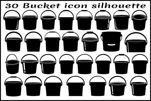 30 Bucket Icon Silhouette Bundle Pail: A Versatile Design Resource for Professionals and Creatives