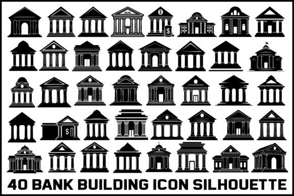 40 Bank Building Icon Silhouette Bundle: A Versatile Resource for Financial Design