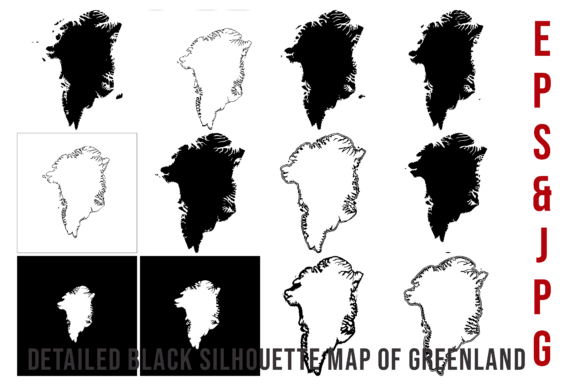 Black Silhouette Map of Greenland Island
