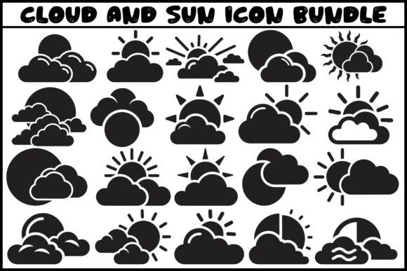 Cloud and Sun Icon Bundle Black Silhouette