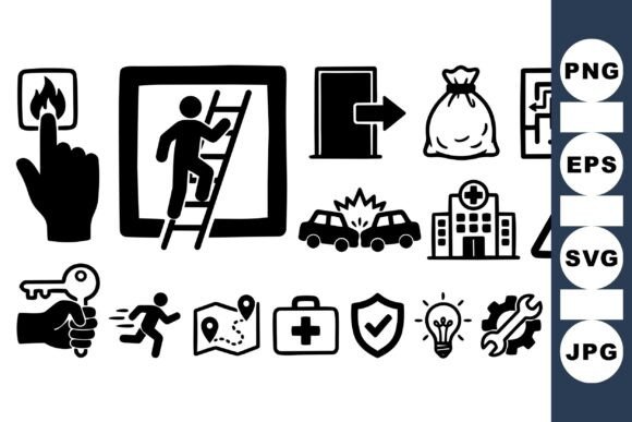 Emergency Exit Icon Set Bundle