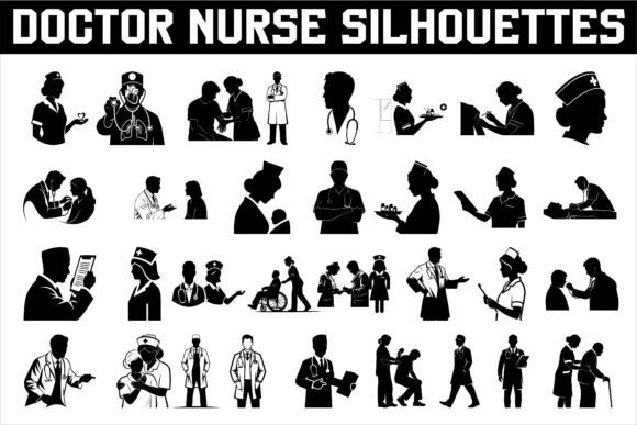 Professional Doctor and Nurse Silhouette